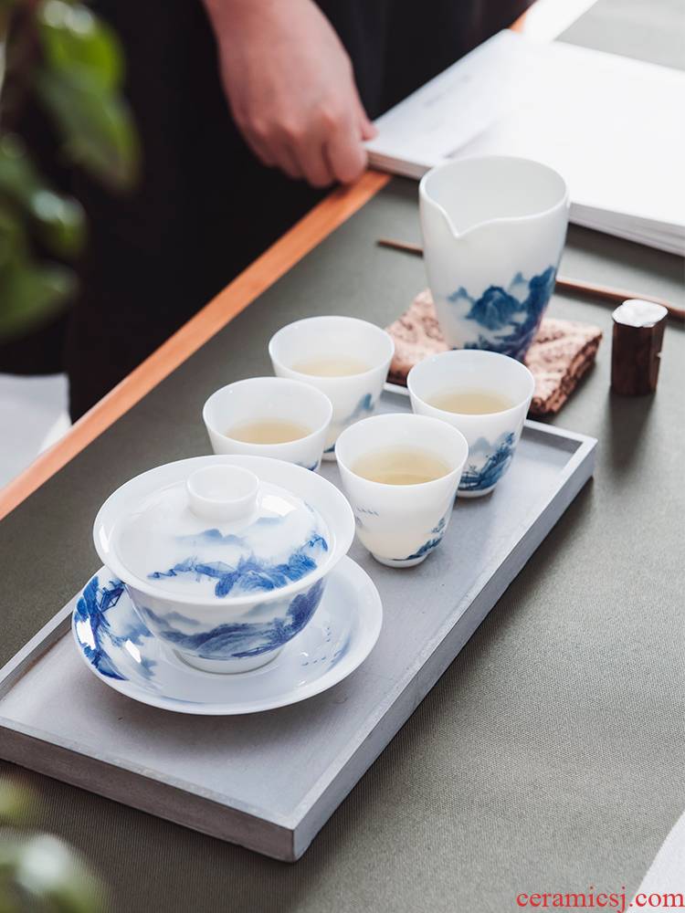 Good thing, jingdezhen ceramic tea set manually suit kung fu teacups hand - made scenery suit white porcelain tureen tea cups