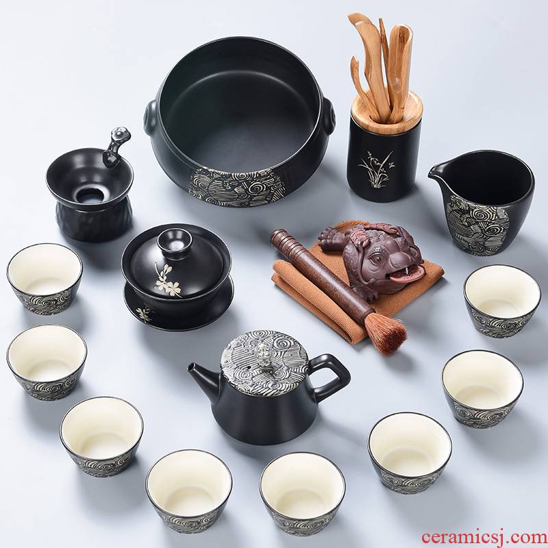 A good laugh, ceramic kung fu tea set household silk road black zen tea pot set of tea cups