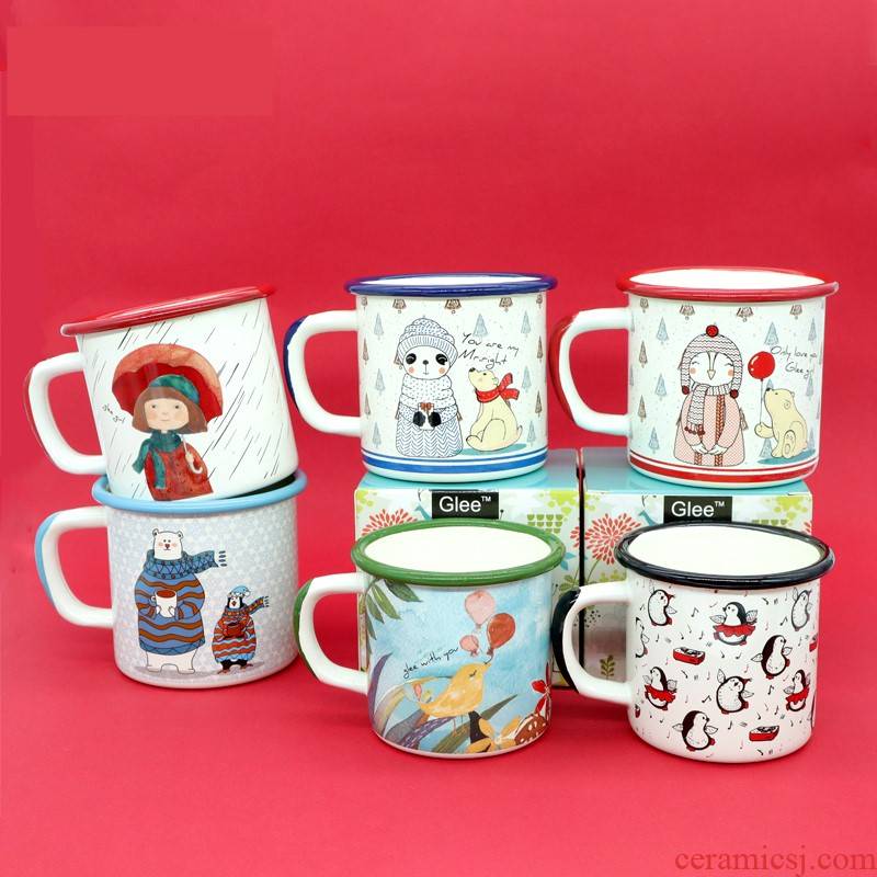 The New hand - drawn cartoon figures 】 【 enamel enamel cup milk cup adult children ultimately responds cup