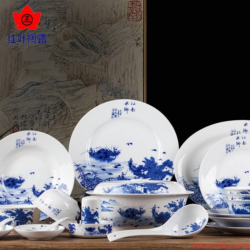 Red ceramic bowls of jingdezhen ipads porcelain tableware suit dishes of eating Chinese dishes suit household
