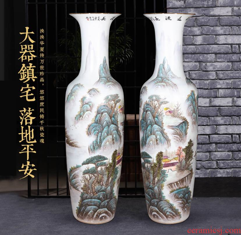 Jingdezhen ceramics hand - made pastel landscapes of large vase sitting room TV ark, the opened furnishing articles 1.2 meters