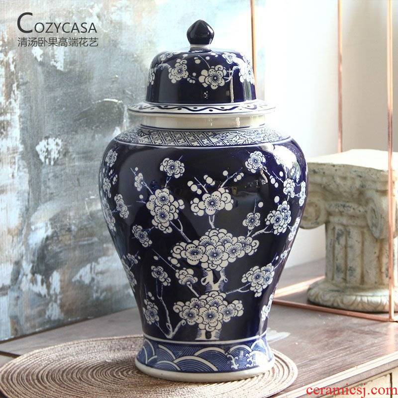 Oriental aesthetic name plum flower general lines hand - made as cans of jingdezhen blue and white porcelain ceramic vase Chinese vase is placed in the living room