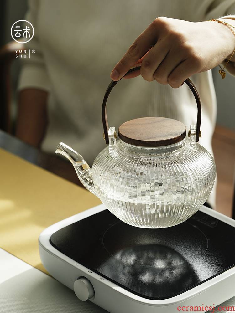 Cloud (vertical stripes high - temperature thickening glass teapot household heating electric TaoLu cooking pot fire boil tea