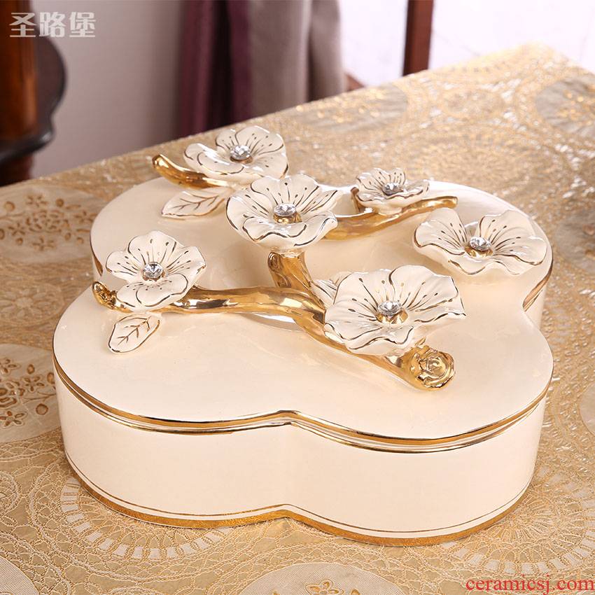 Europe type dry fruit tray frame with cover creative tea table is placed in the living room home large ceramic candy box of continental plate