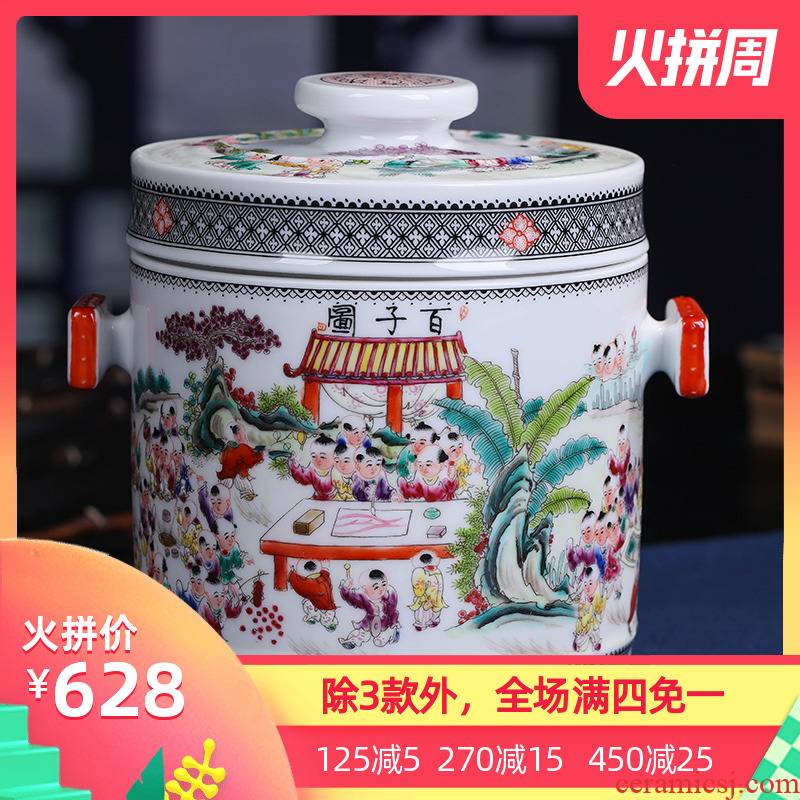 Jingdezhen ceramic hand - made the ancient philosophers figure sealed POTS produces a large tea packaging household porcelain pot