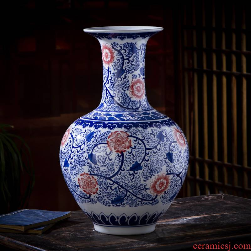 Jingdezhen ceramic antique large blue and white porcelain vase furnishing articles of new Chinese style living room porch flower arranging porcelain decoration