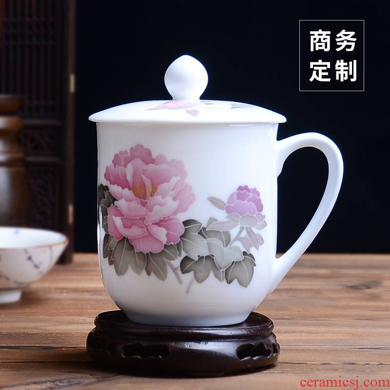 Hunan liling porcelain feels ashamed up hand - made under the glaze color ceramic cups with cover glass and office can be customized