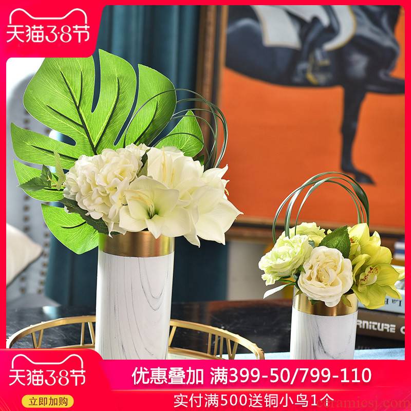 Light the key-2 luxury of ceramic vases, flower art flower arranging marble texture modern living room table European creative decorations furnishing articles