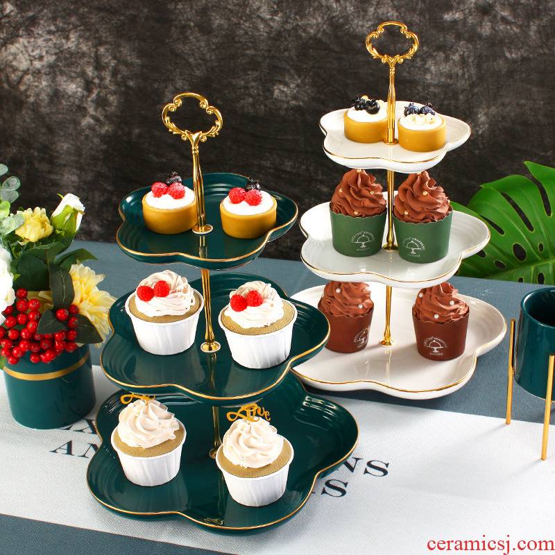 Light key-2 luxury European - style ceramics up phnom penh double dessert new three - layer snack plate of wedding cake birthday fruit bowl display shelf