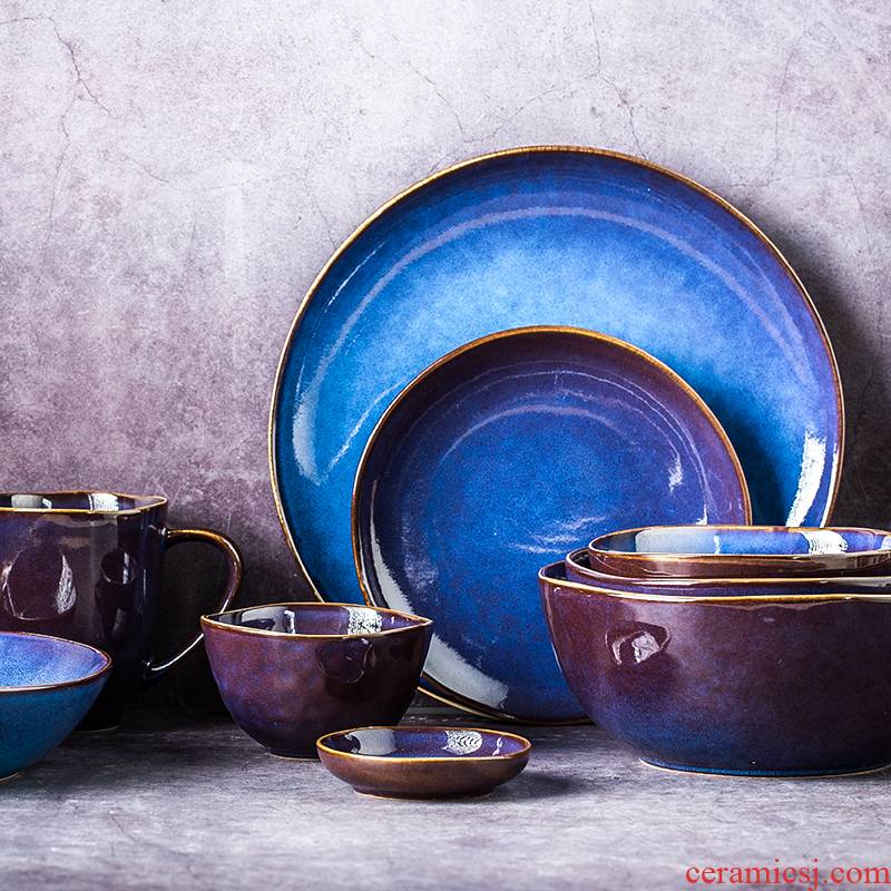 Soul porcelain tableware suit northern dishes home plate ins bowl chopsticks disc home eat rice bowl ceramic lovers