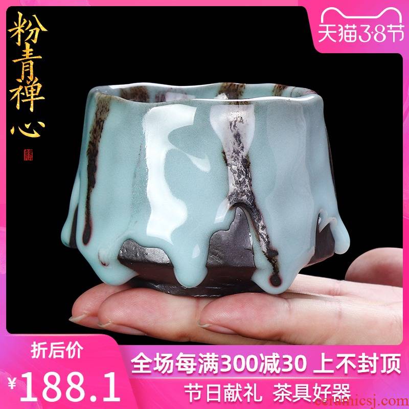 Coarse pottery teacup checking ceramic creative household Japanese ancient up master cup tea cup single cup size