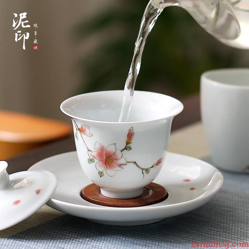 Ceramic mud seal tureen tea cup bowl with lid zero kung fu to three big three mercifully distribution anti hot white porcelain tea set