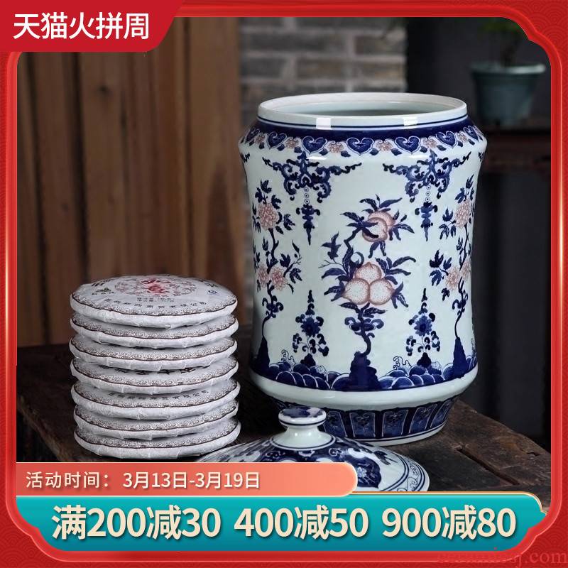 Furnishing articles antique hand - made porcelain of jingdezhen ceramics youligong puer tea caddy fixings storage jar size