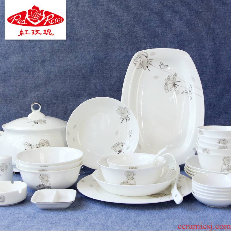 Tang Shanhong rose ipads China tableware set of household contracted household ceramic bowl dishes dishes plate