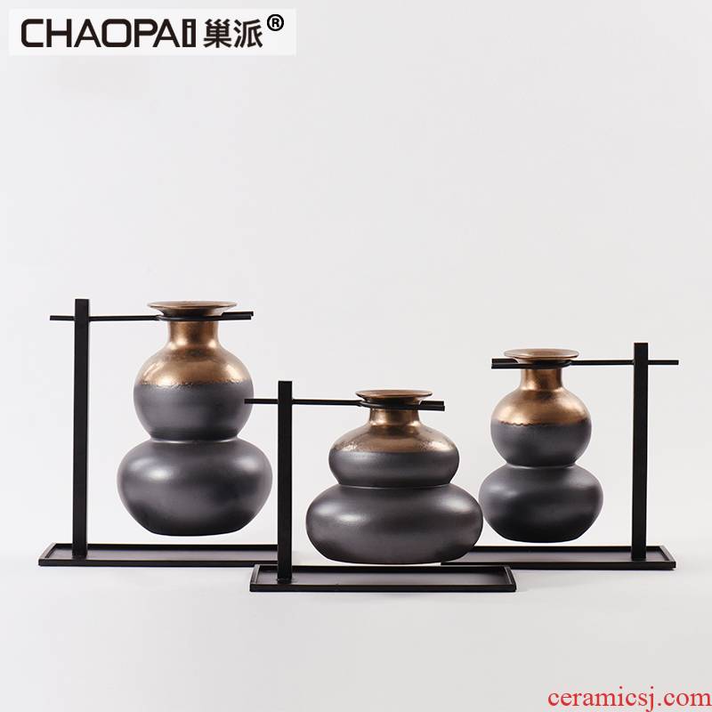 New Chinese style ceramic bottle gourd furnishing articles household sample room TV cabinet vase classicism porch soft decoration