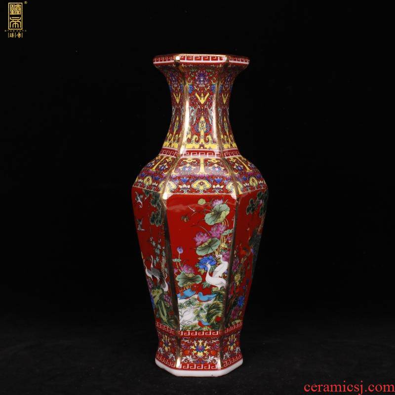 Jingdezhen imitation qianlong six - party colored enamel vase of new Chinese style red to birds and flowers sitting room adornment antique antique furnishing articles