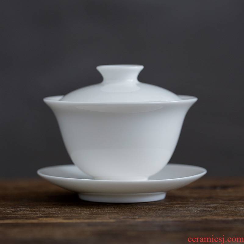 Small bowl suit dehua white porcelain household tureen ceramic tea cups only three cups of kung fu tea set three bowls
