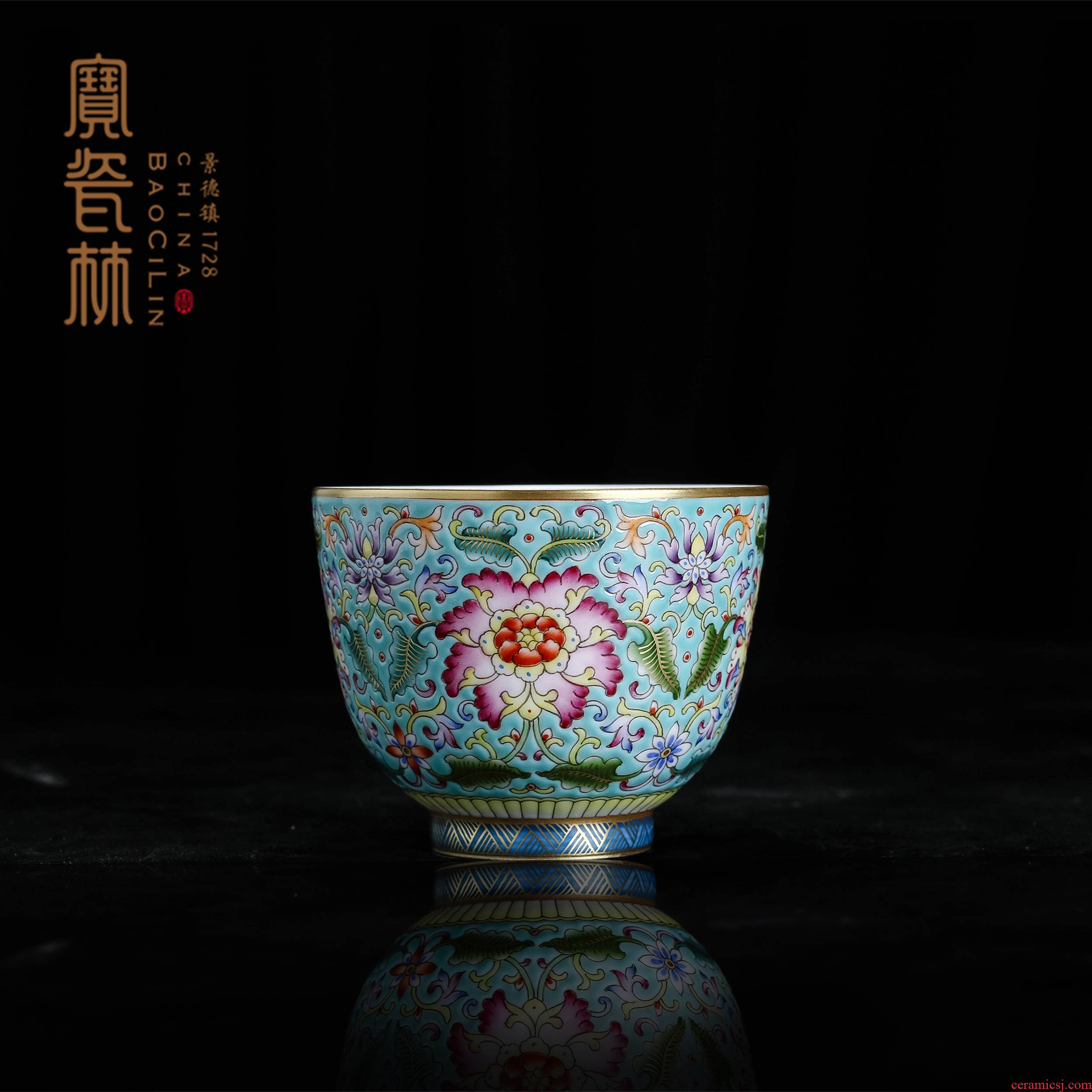 Treasure porcelain green colored enamel paint straight koubei Lin master sample tea cup cup a cup of tea cups