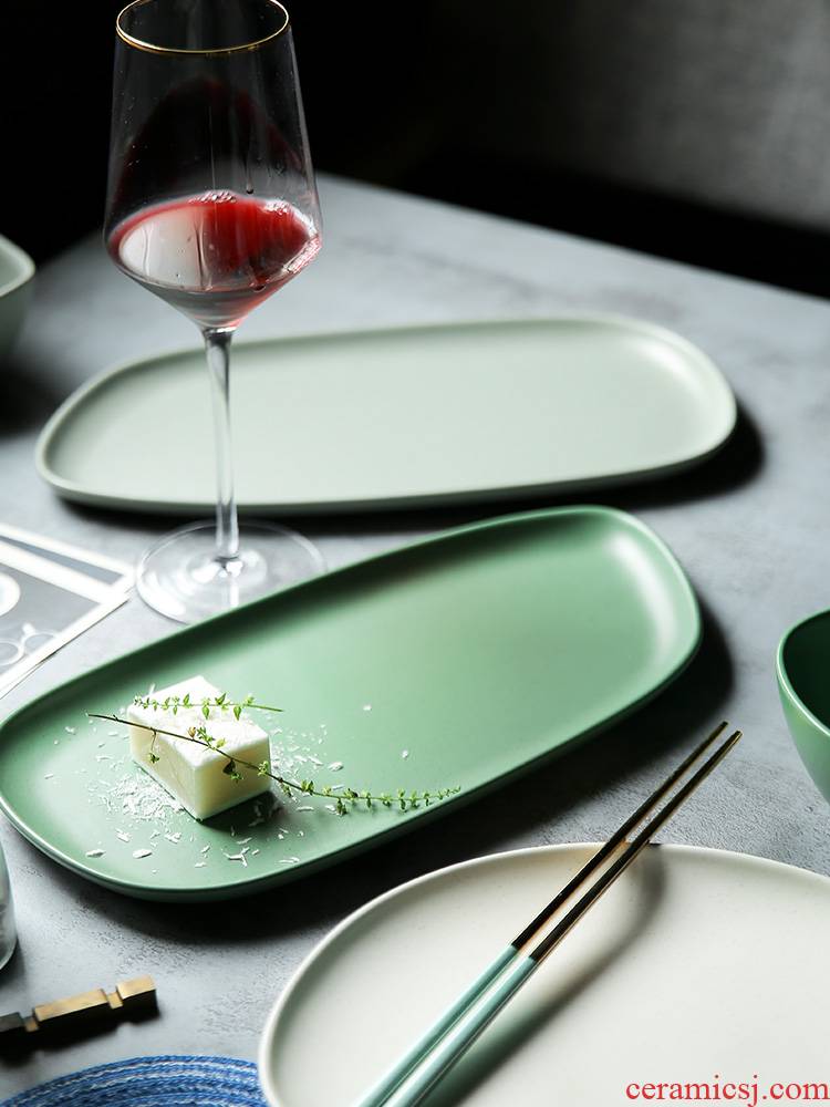 Porcelain color beauty Nordic ins matte enrolled creative ceramic rectangular plate salad posed dish dish dish dish fruit bowl western food