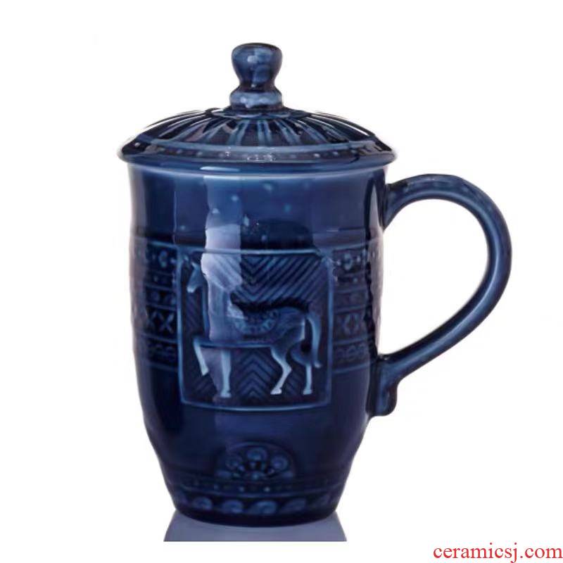 Do Tang Xuan porcelain cup royal horse tall green glaze blue 460 ml cups with handle ceramic cup