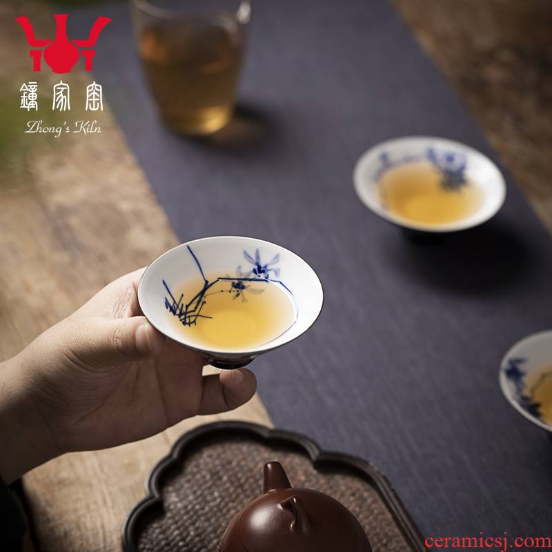 Clock home up at upstream mugs jingdezhen blue yan glaze sample tea cup ji small single CPU hand - made by patterns