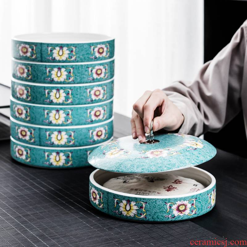 NiuRen ceramic tea pot large wake receives pu 'er tea cake box seal pot home storage POTS of tea