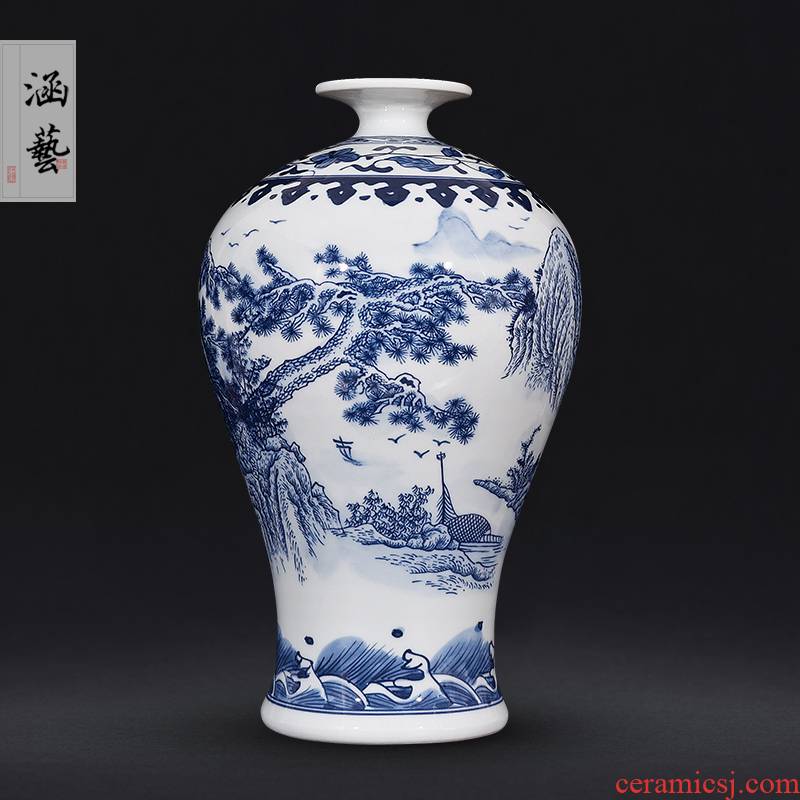 Jingdezhen ceramics antique landscape of blue and white porcelain vase flower arrangement sitting room of Chinese style household adornment handicraft furnishing articles