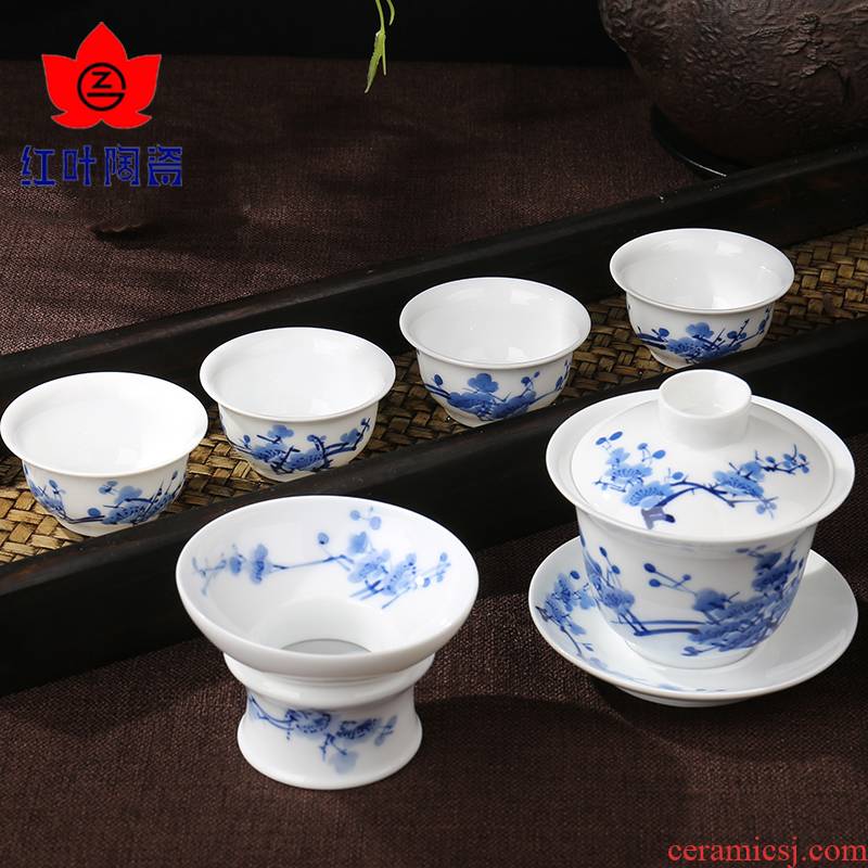 Red leaves kung fu tea set household jingdezhen ceramic hand - made teapot teacup originality of a complete set of suits for