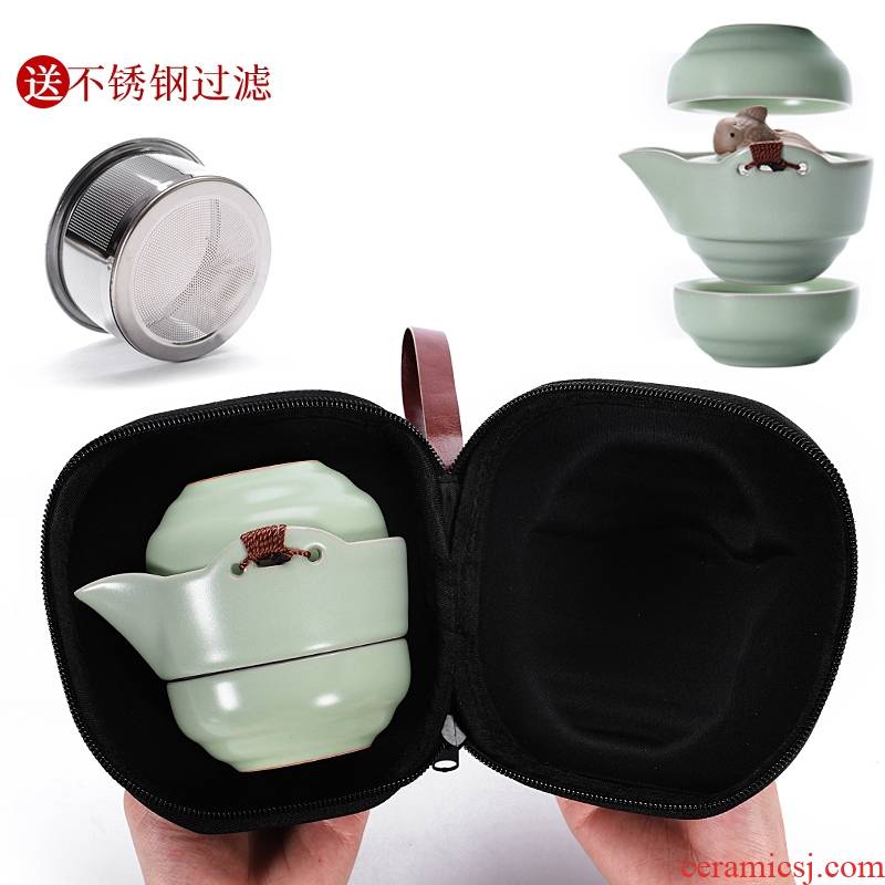 Ceramic teapot portable is suing travel your up kung fu tea set single home a pot of crack cup 2 two cups
