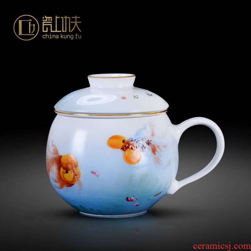 Office of jingdezhen ceramic cups of tea cups with handles with cover with the filter on the colored glaze color glass gift collection