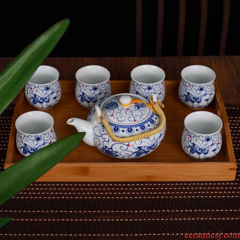 Making tea with a suit of household contracted sitting room bamboo tray tea tray girder pot of jingdezhen ceramic teapot teacup set