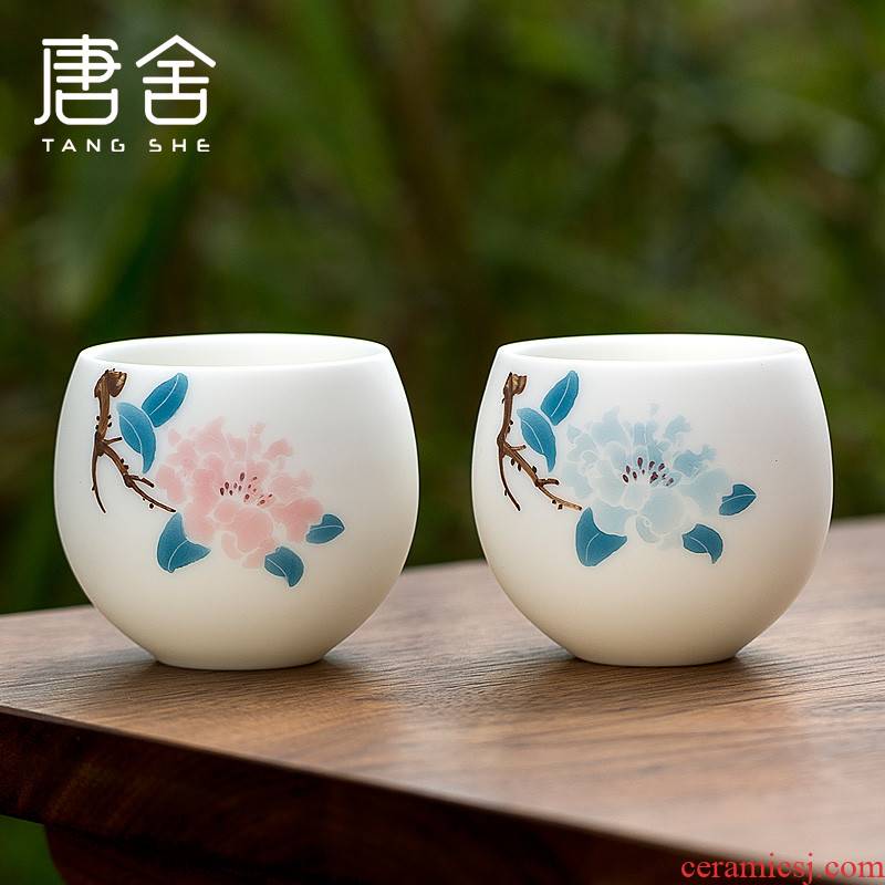 Tang s hand - made couples to cup wedding gift peony white porcelain kung fu tea cup sample tea cup single CPU master CPU