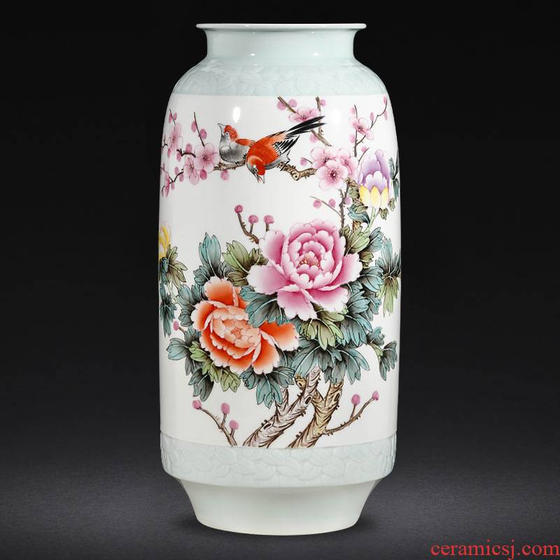 Jingdezhen ceramics hand - made enamel vase flower arranging high - grade Chinese style living room porch TV ark adornment furnishing articles