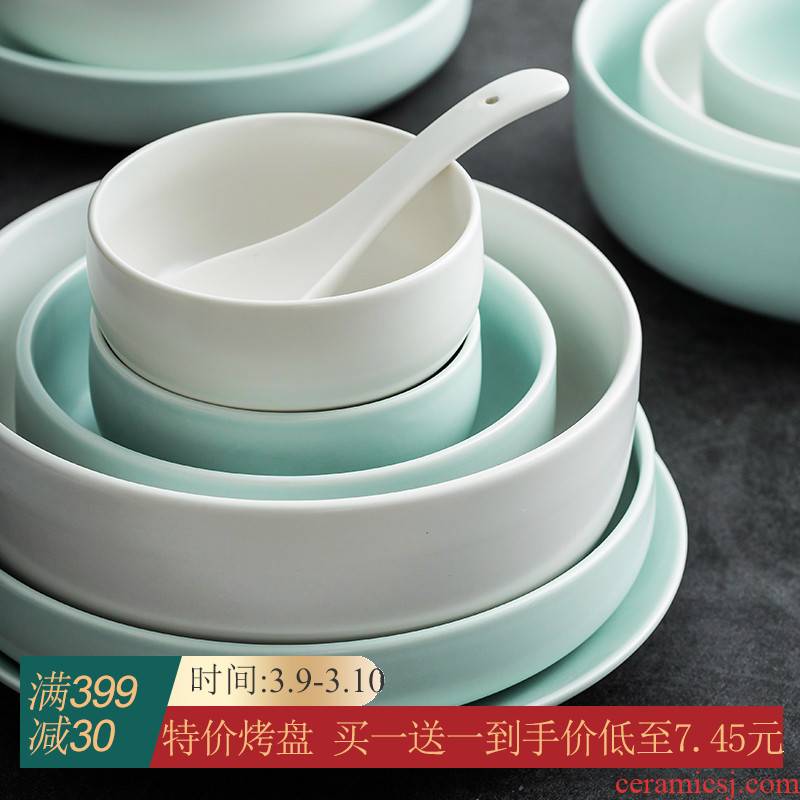 INS bowl Nordic mint green ceramic creative plate household contracted dishes plate suit marca dragon