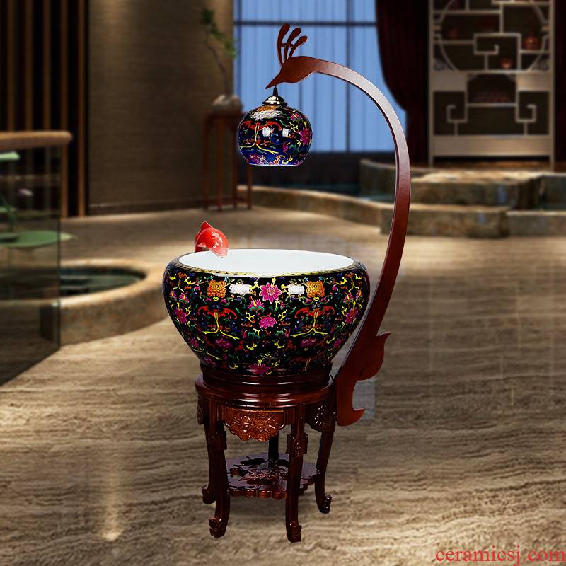 Super - large jingdezhen Chinese penjing ceramic porcelain home sitting room aquarium fish basin cycle indoor a goldfish bowl with lamp