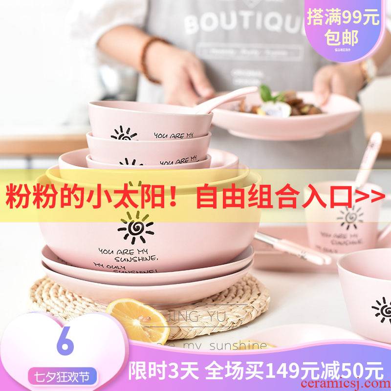 Creative dishes suit household Japanese eat bowl dishes dishes chopsticks disc ceramic contracted plate