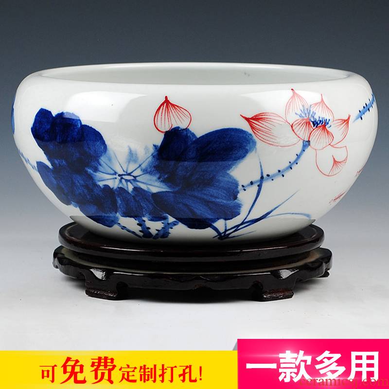 Jingdezhen porcelain hand draw freehand brushwork in traditional Chinese ceramics daikin aquarium water shallow tortoise cylinder water lily refers to basin of lotus furnishing articles