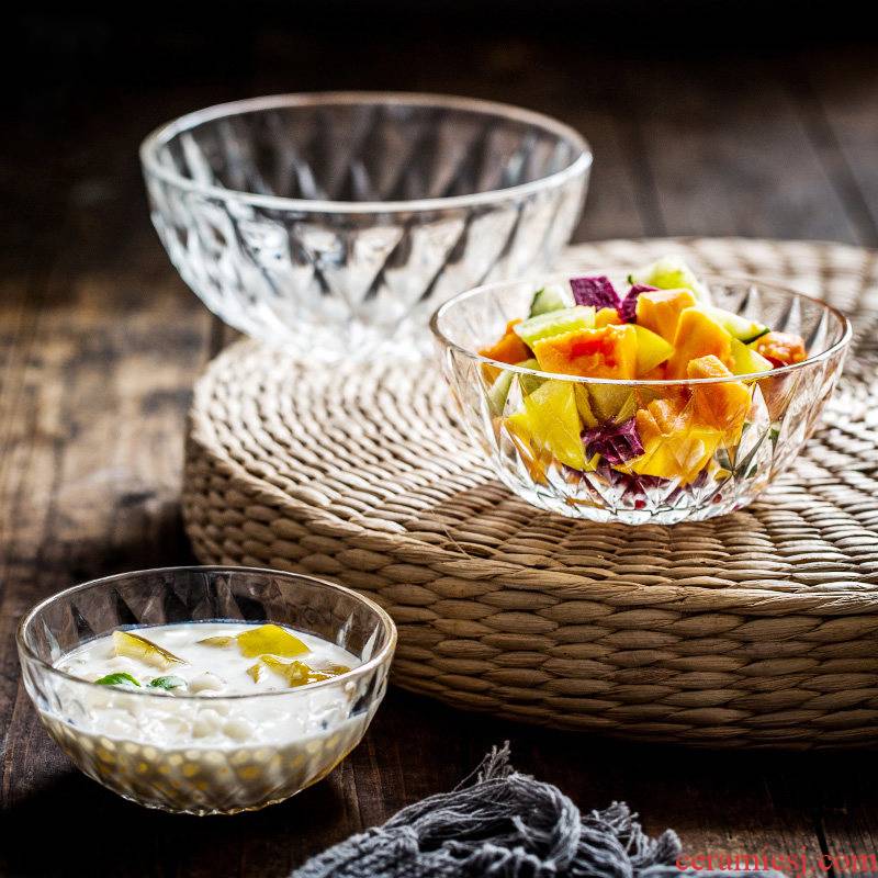 Porcelain soul creative household Nordic diamond cut glass bowl thicken transparent fruit salad bowl dessert bowls