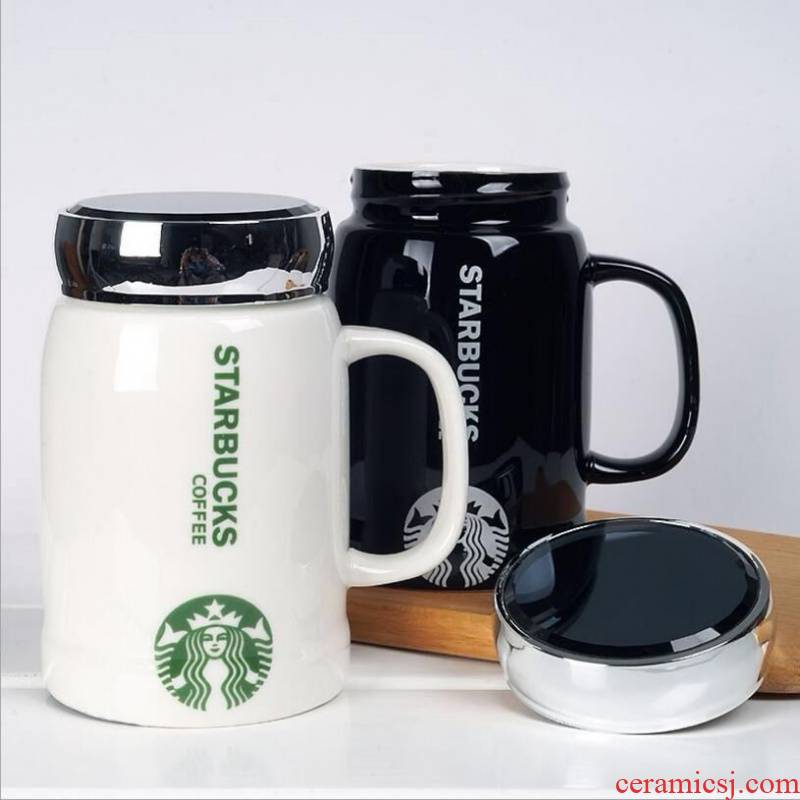 The New creative couples men 's and' s large capacity coffee cup mirror keep - a warm glass ceramic keller gift set logo package