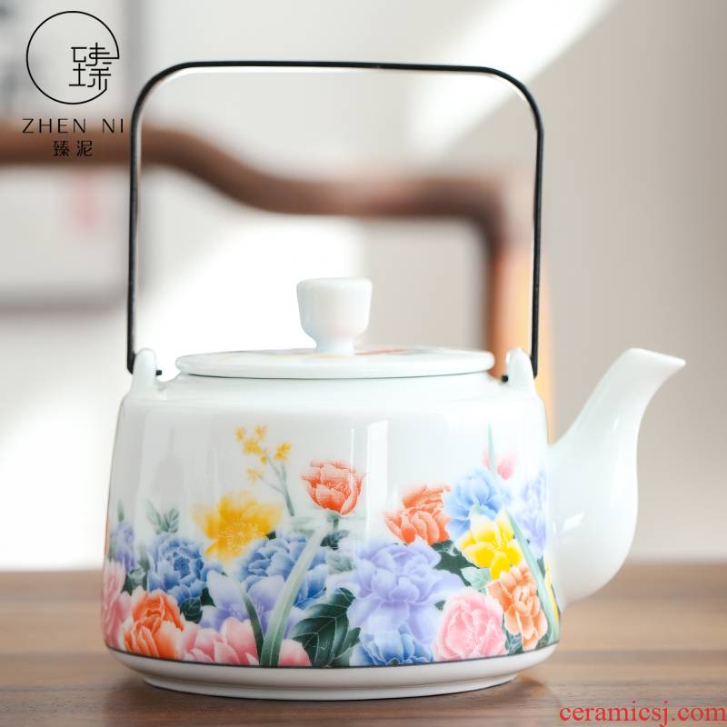 By domestic large mud jingdezhen porcelain teapot kung fu tea set single pot of Japanese large capacity domestic girder kettle