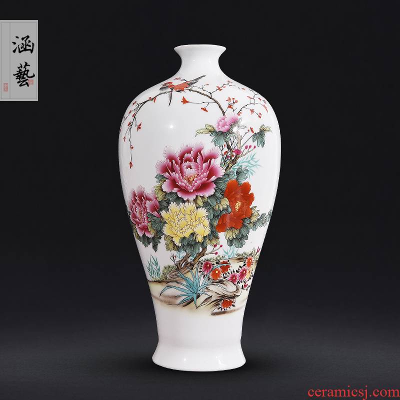 Jingdezhen ceramics powder enamel blooming flowers, get a bottle of new Chinese style living room decoration flower arrangement craft gift furnishing articles