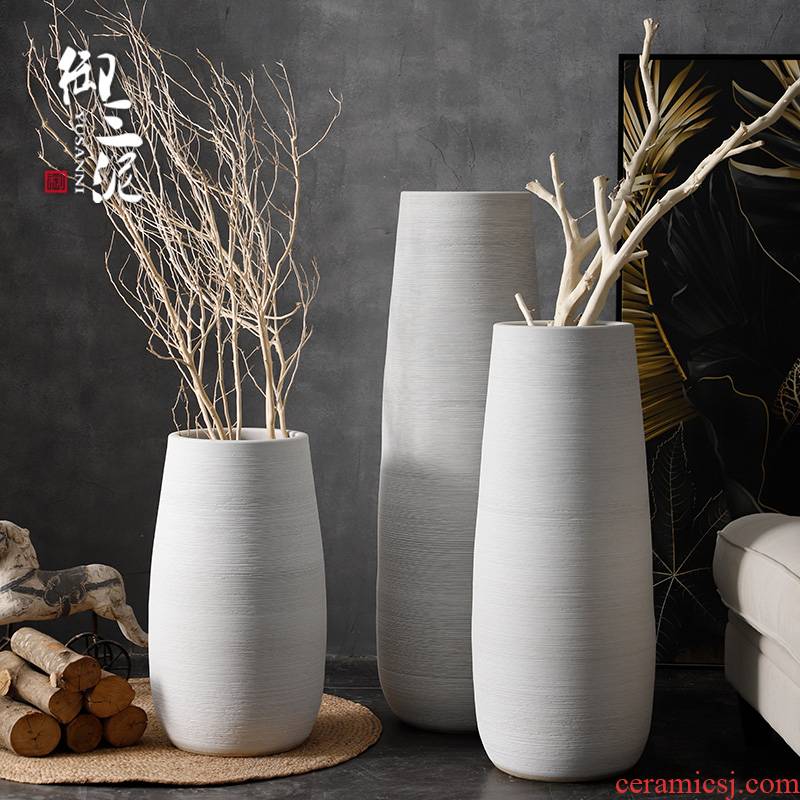 Artistic ceramic restoring ancient ways of large vases, dry flower POTS to I and contracted white thread gun barrel flowerpot furnishing articles in the living room