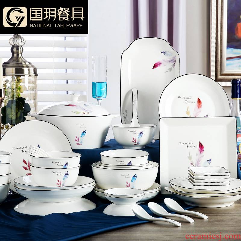 Jingdezhen bowls of ipads plate suit creative household ceramic bowl chopsticks suit contracted wind Nordic cutlery set dishes