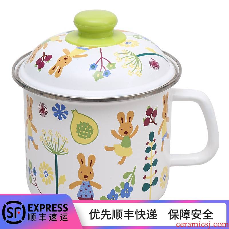 16 cm with freight insurance 】 【 strengthen enamel cup with cover enamel tea urn nostalgic classic enamel cup can be heated