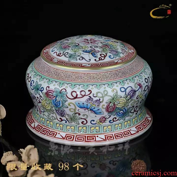 Jing DE and auspicious caddy fixings limited collection jingdezhen pure manual hand - made pastel melon butterfly stretch waist as cans