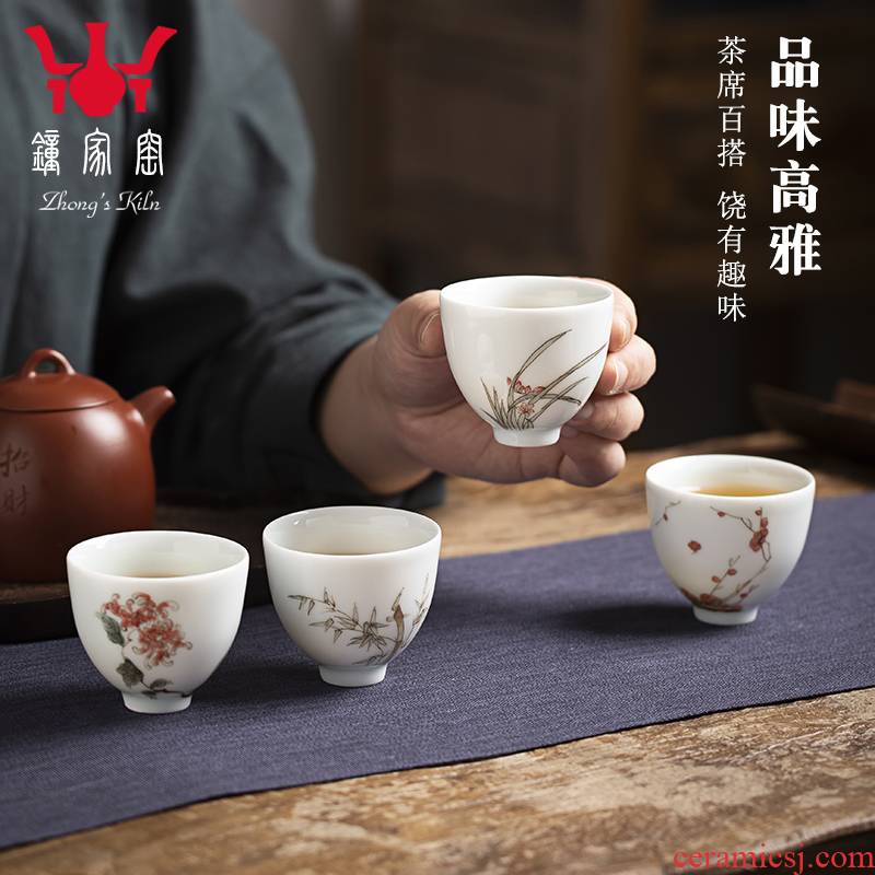Clock home jingdezhen up hand - made by patterns sample tea cup kung fu tea master cup single CPU checking ceramic cups