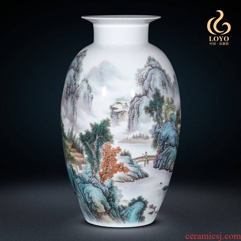 Jingdezhen ceramics by hand draw pastel landscape vase furnishing articles of Chinese style living room porch decorative porcelain