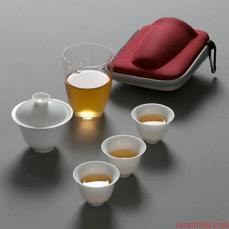 Jiangnan past travel tea set suit portable ceramic kung fu tea set three tureen tea cups to use suit