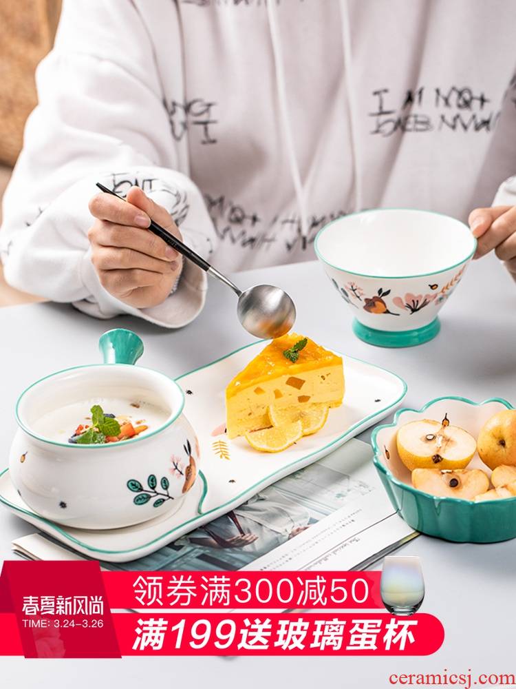 Eat Xia Chuan tableware feed one creative Japanese cherry breakfast bowl of lovely children ceramic tableware with the handle