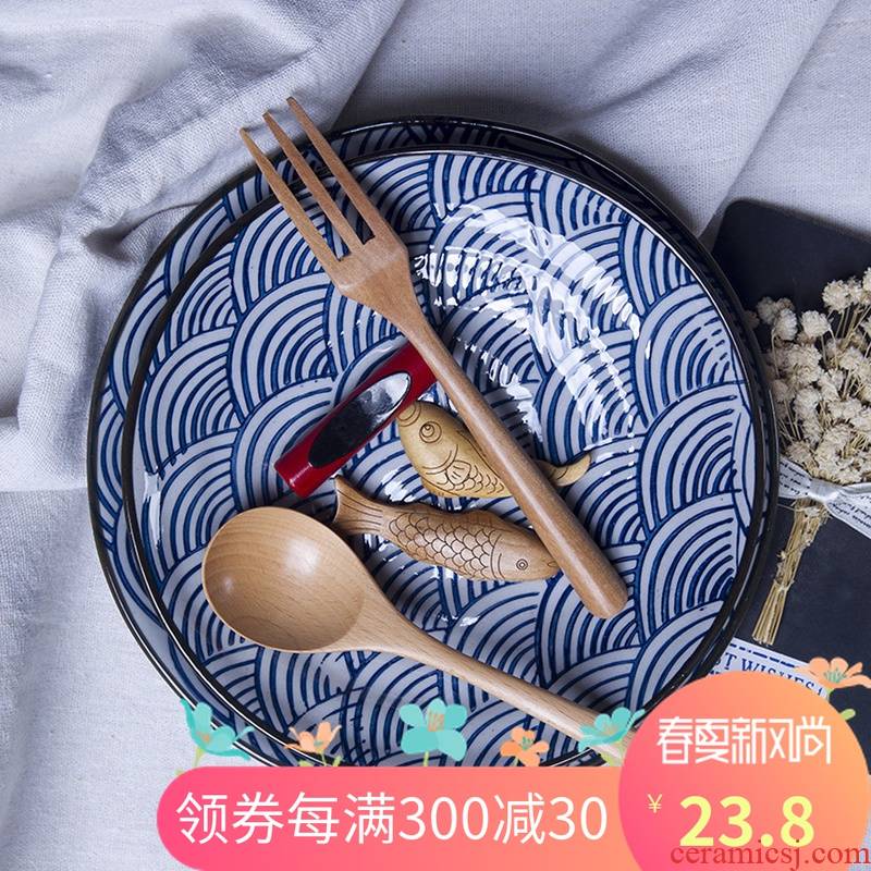 And the four seasons under the glaze color hand - made ceramic tableware move rough sea waves disc FanPan flat home 0